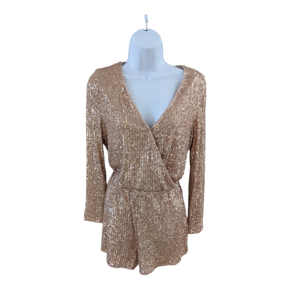 Anthropologie Raga Sequined Romper in Rose Gold Size Small NWT